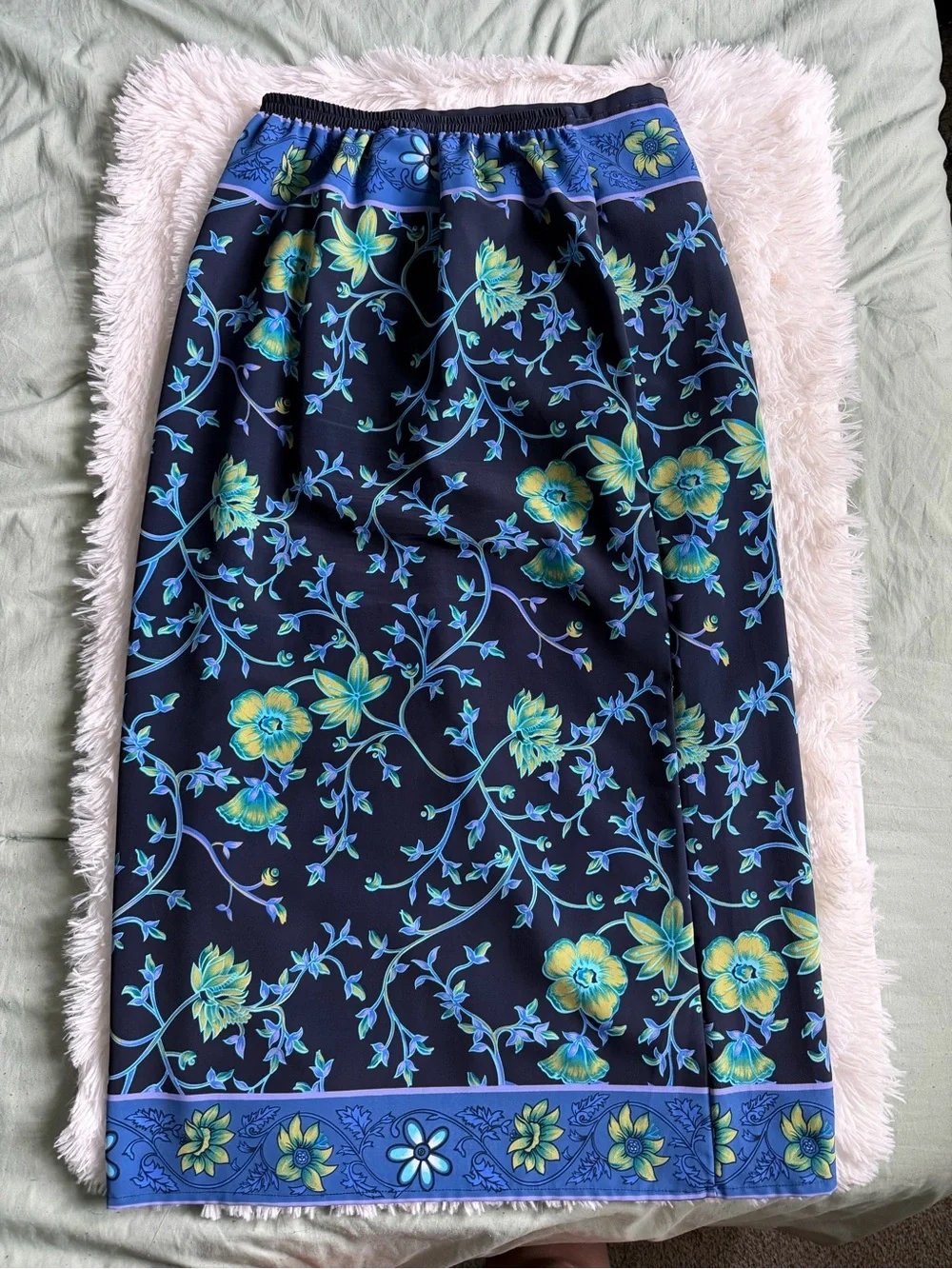 Notations Clothing Co Blue Floral Satin Maxi Skirt Small Vintage Y2K Boho